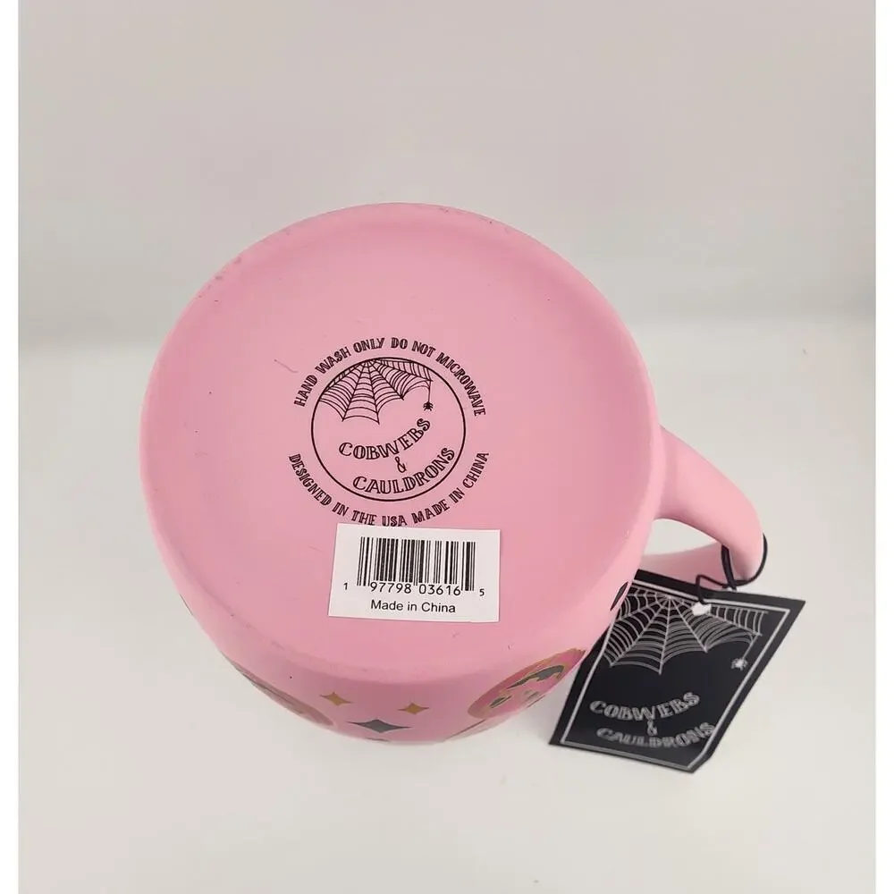 Cobwebs & Cauldrons Halloween Mug Pink Jack O Lantern Spooky Summerween